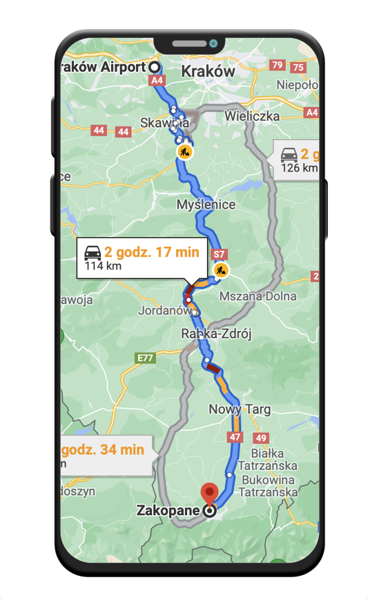 Trasa z Lotniska Balice do Zakopanego